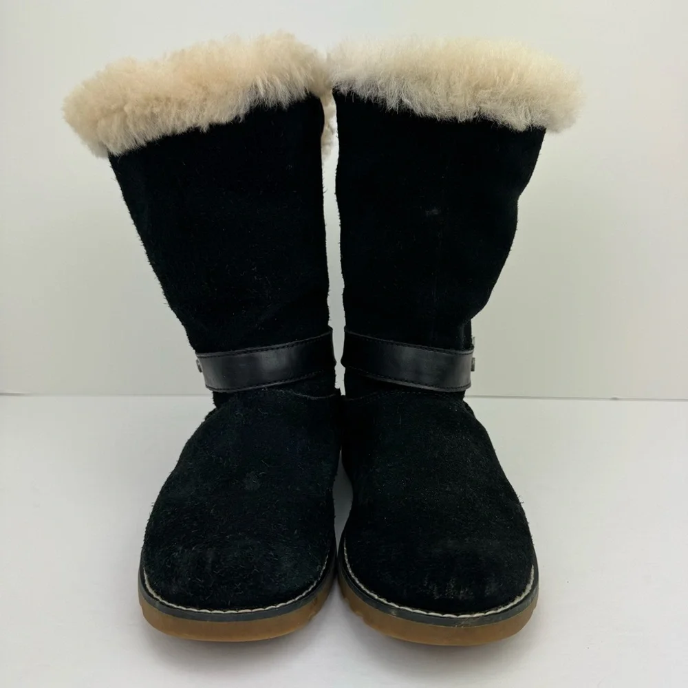 UGG Nessa Boots shearling lined black suede mid calf boots size 2.